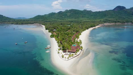 aerial tilt of beautiful beach in koh mook, thailand