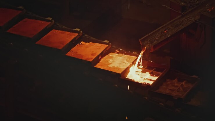 Molten Metal Pouring into Casting Molds