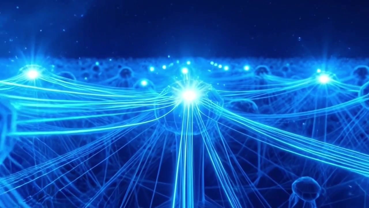 Abstract Digital Network Connection with Glowing Nodes and Data Flow