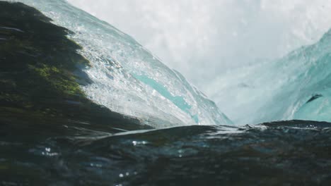 slow-motion capture of the swirling, crashing water of loen lake