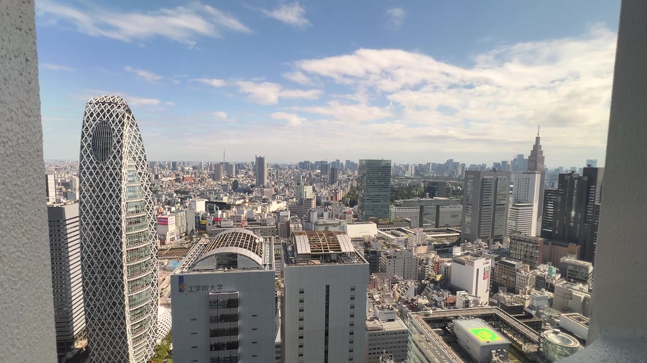 Time lapse grandangolare dall'alto sulla skyline di Tokyo in una giornata di sole