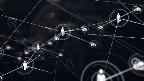 Animation-of-network-of-connections-with-icons-over-black-background