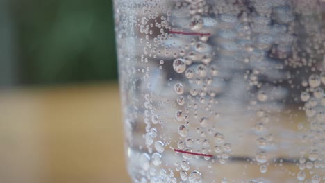 close up of a glass of carbonated water