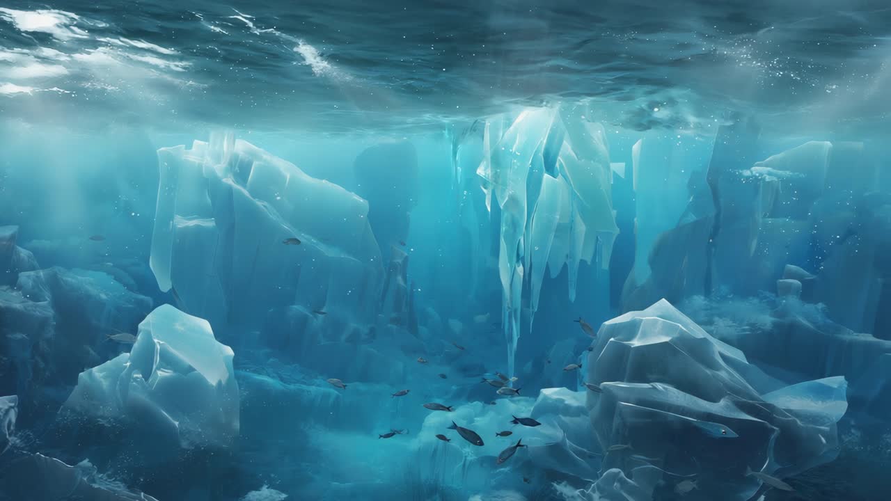 Underwater Ice Landscape with Fish