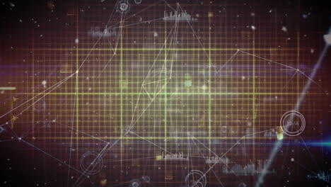 Animation of snow falling and light spots over data processing on black background