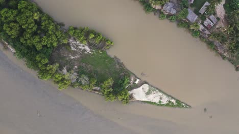 Aerial:-Mexican-peninsula-spit-on-Pacific-coast,-estuary-water,-spinning-view