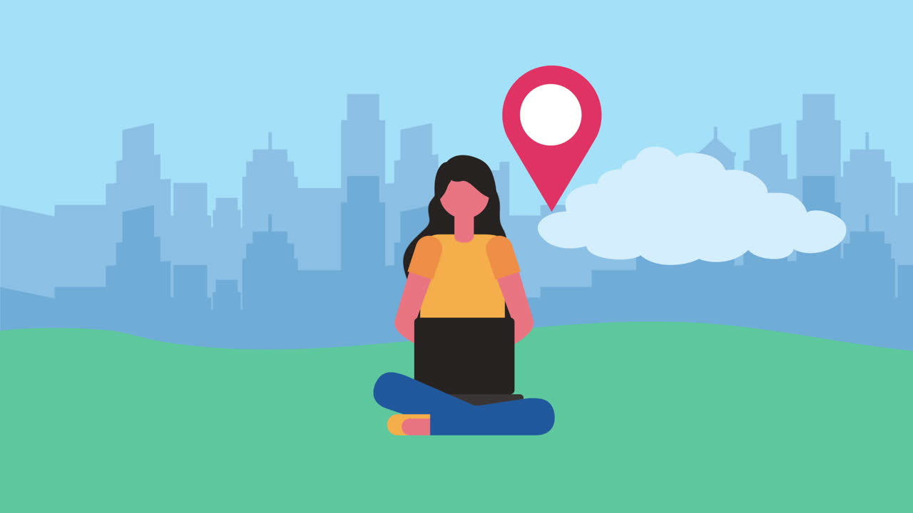 mujer joven usando personaje portátil