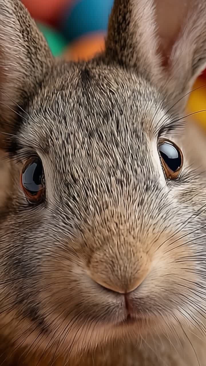 Close-Up of a Rabbit's Face Captured in Vibrant Colors, Showcasing Its Soft Fur, Expressive Eyes, and the Unique Texture of Its Features Against a Colorful Background