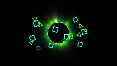 animation of shapes over circle on black background