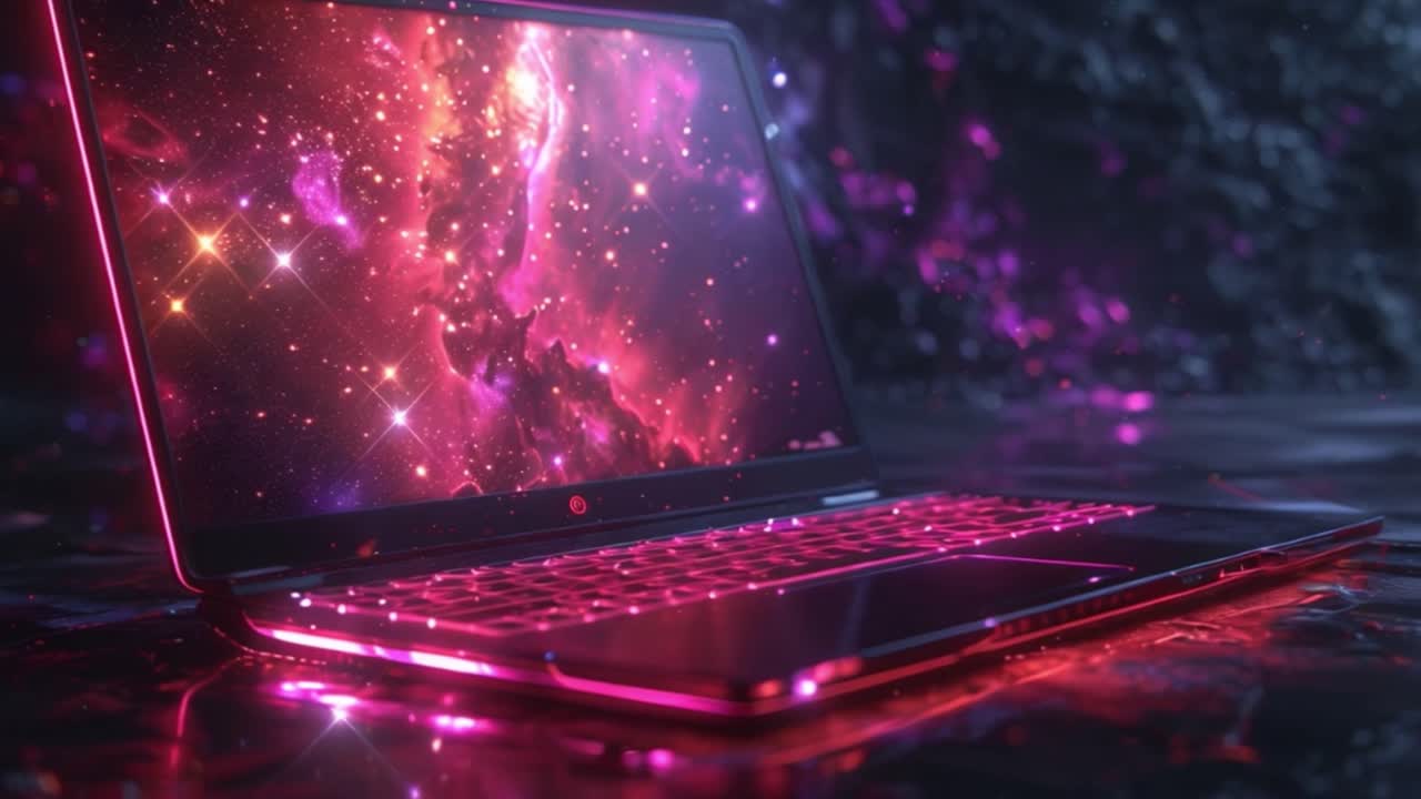 Futuristic Laptop with Cosmic Nebula Display