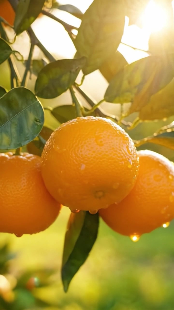 Arance Accattivanti che Luccicano alla Luce del Sole: Una Succosa Esposizione della Freschezza della Natura e dei Colori Vivaci in un Lussureggiante Ambiente Frutteto.