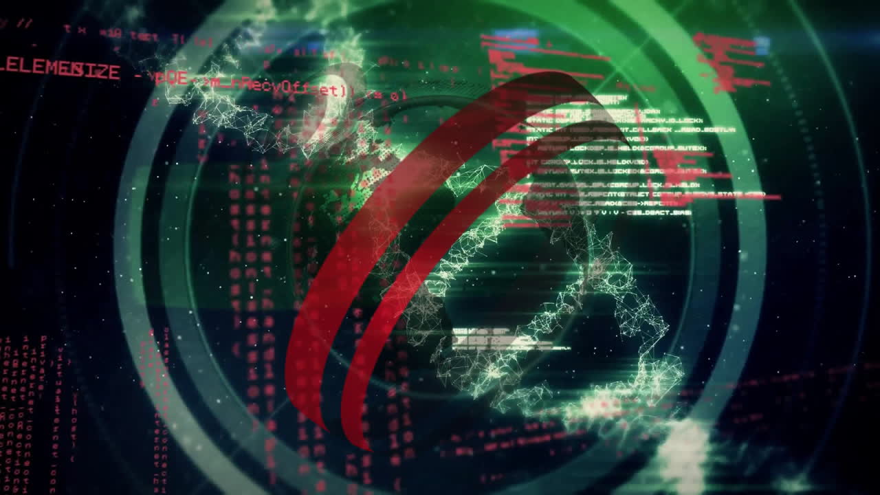 animación del procesamiento de datos y globo sobre cadena de adn.