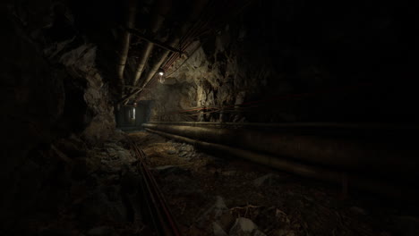 dark and eerie tunnel with pipes and cables