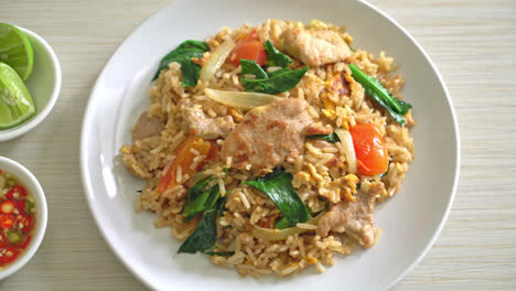 Fried-rice-with-pork-on-plate