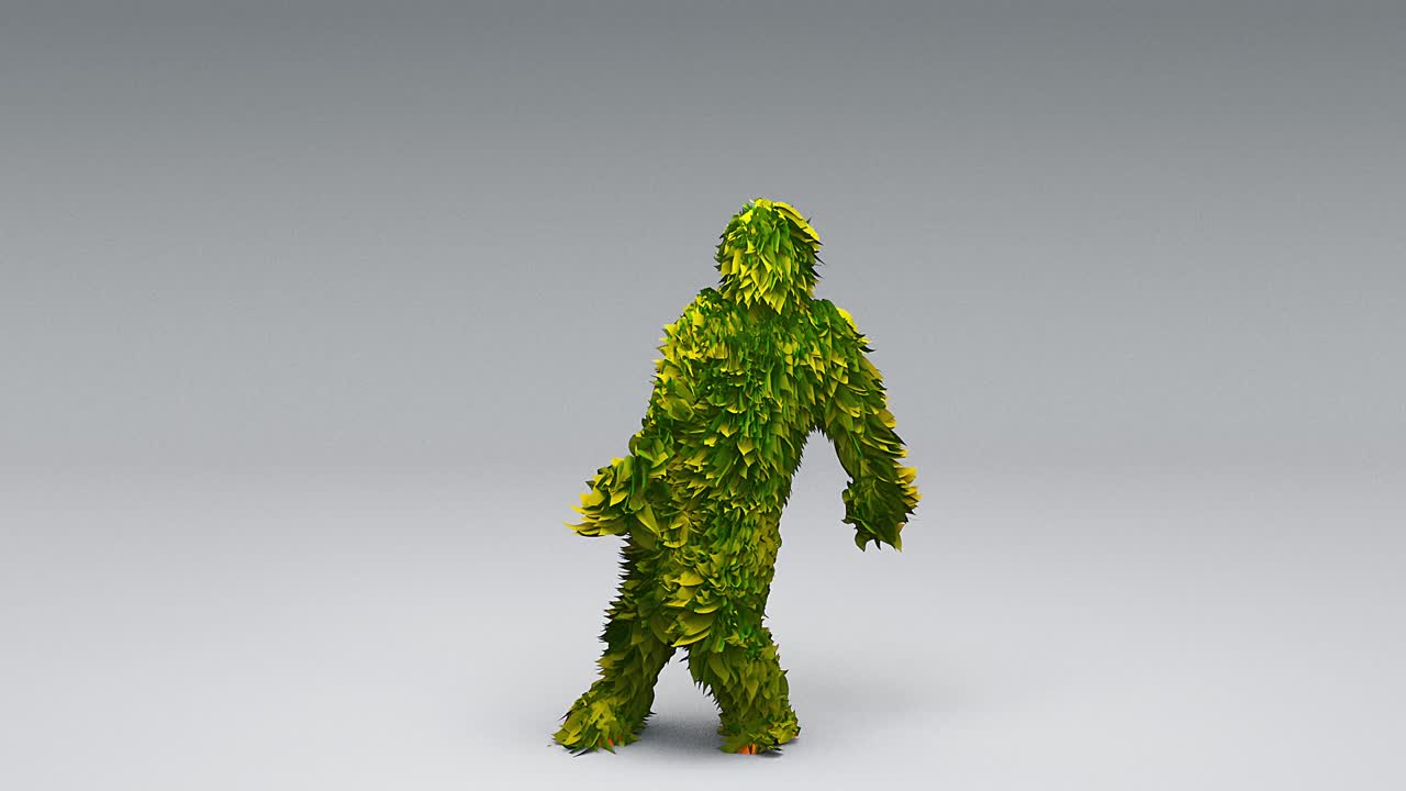 잎 속의 애니메이션 괴물의 춤.