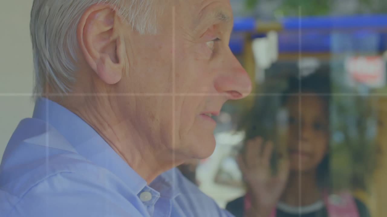 Animation of statistics and data processing over caucasian man