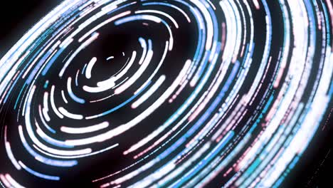 Beautiful abstract animation of multicolored neon spirals rotating in the circle on the black background. Animation. Bright vibrant laser illumination