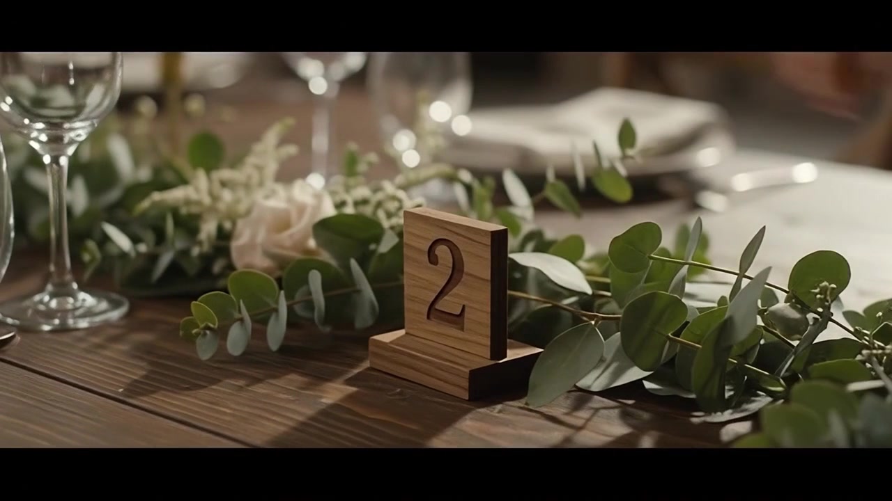 Person Placing Wooden Table Number on Wedding Reception Table
