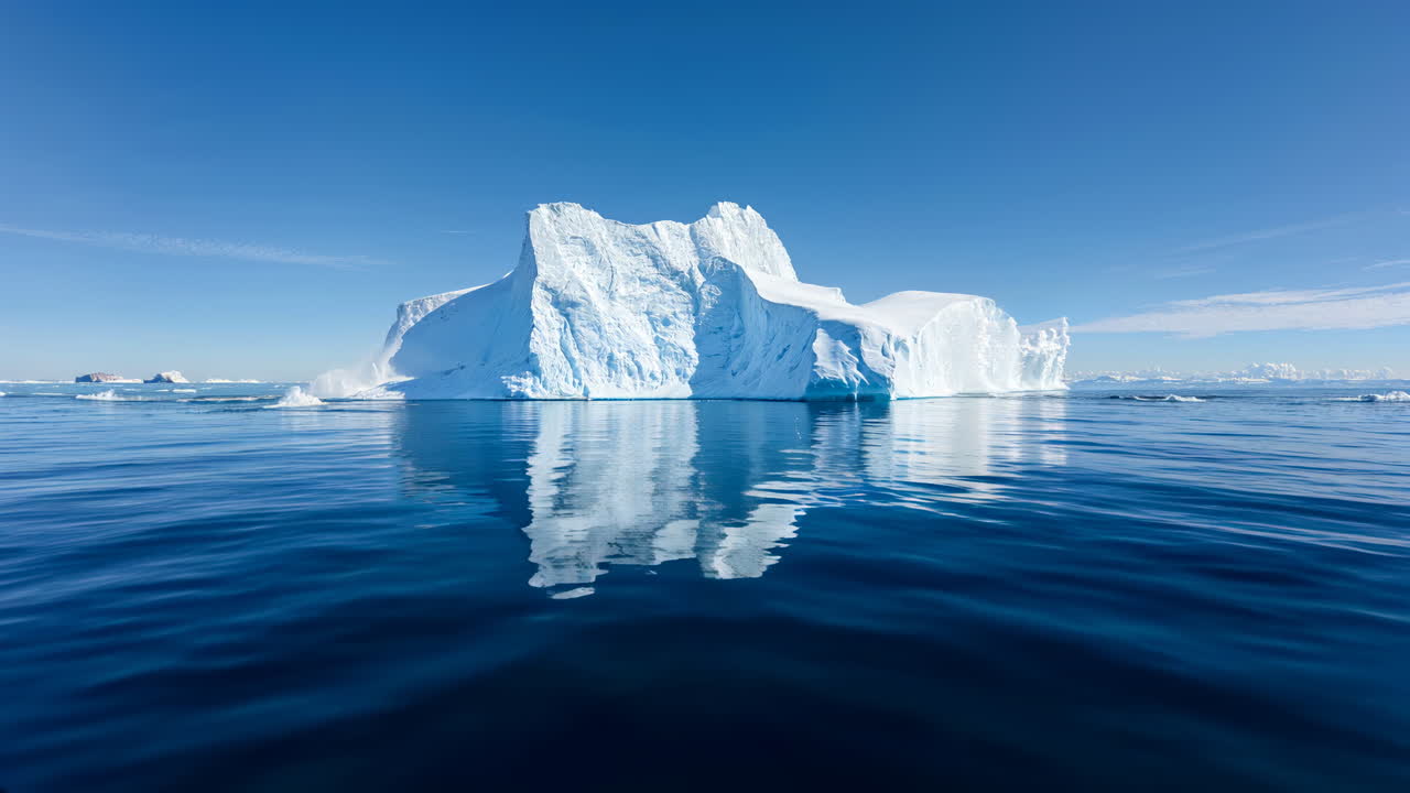 A majestic iceberg elegantly surrounded by clear and stunning blue waters of the ocean