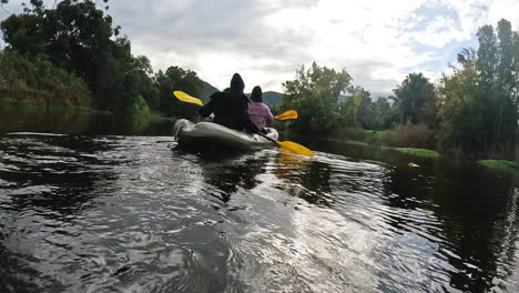 kayak, travel and people on a boat in the lake