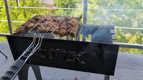 smoking boneless chicken in a grilling basket