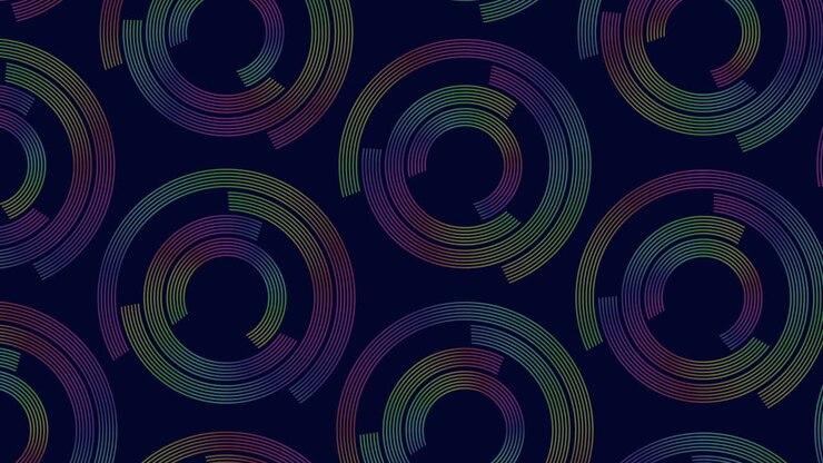 Motivo a linee curve nelle tonalità del viola e del blu su sfondo nero