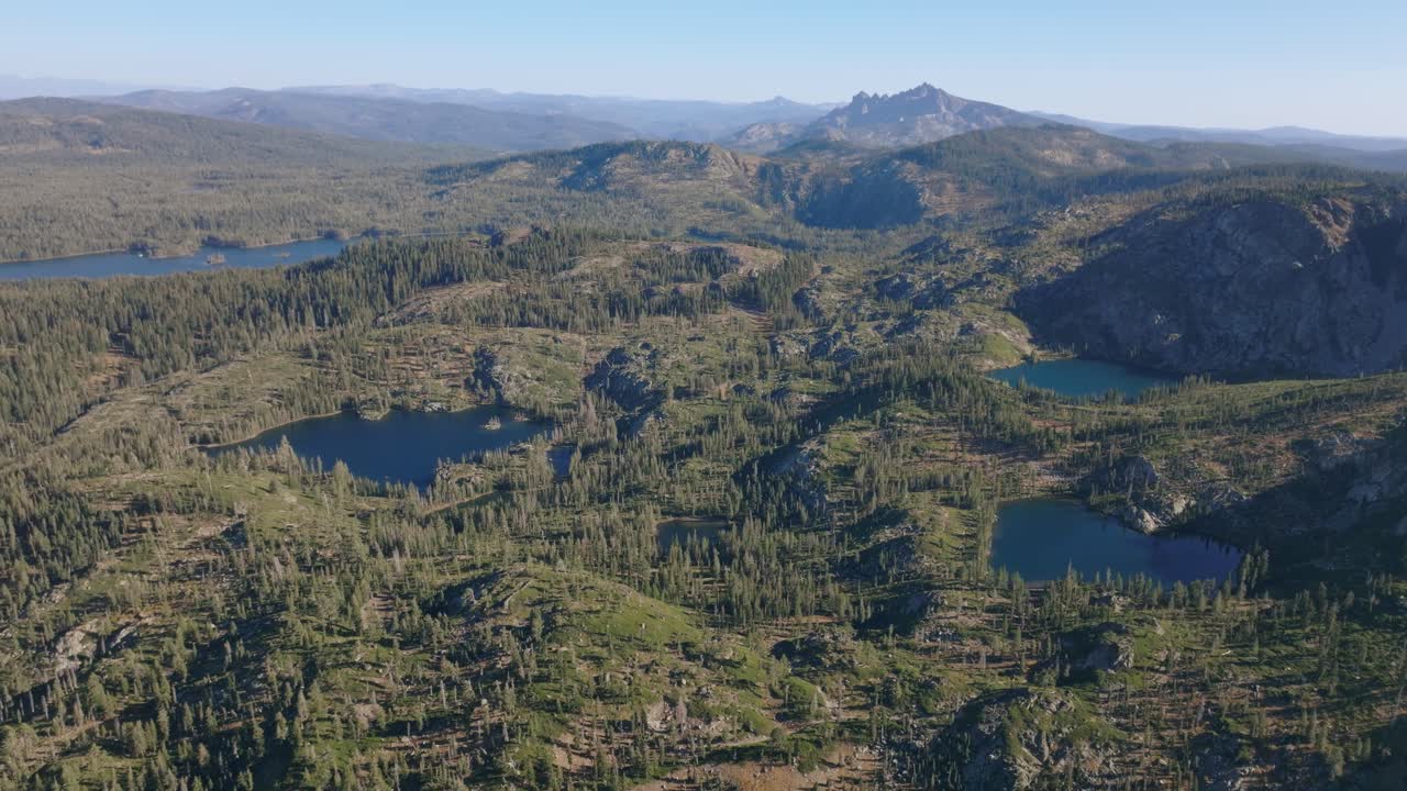 Aerial view of Lakes-Basin, California, showing stunning natural landscapes