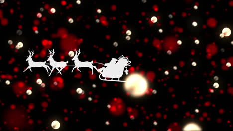 digital animation of silhouette of santa claus in sleigh being pulled by reindeers