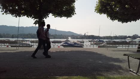 Zurich, Switzerland - June 28, 2019: Tourists visiting the magnificent landscape of Zurich, and walking around