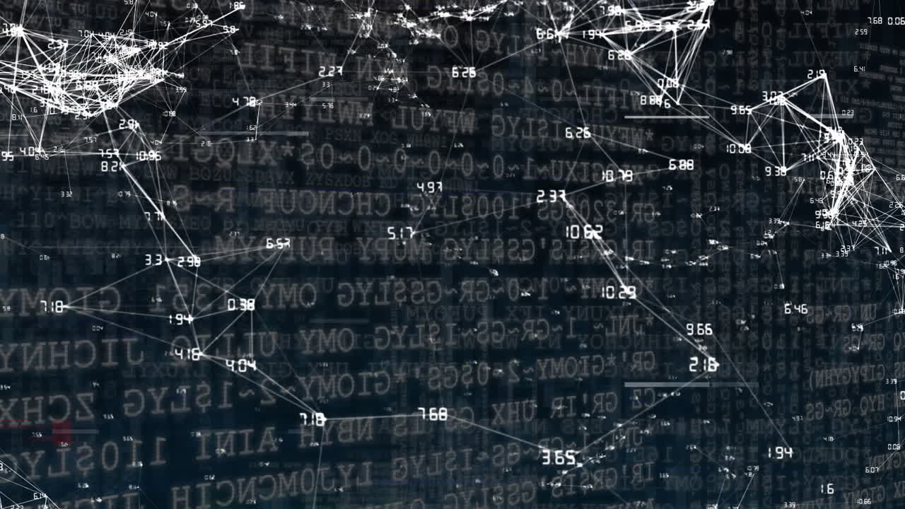 procesamiento de datos y red de conexiones sobre fondo negro