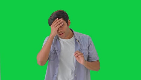 indian boy getting ready to go out green screen