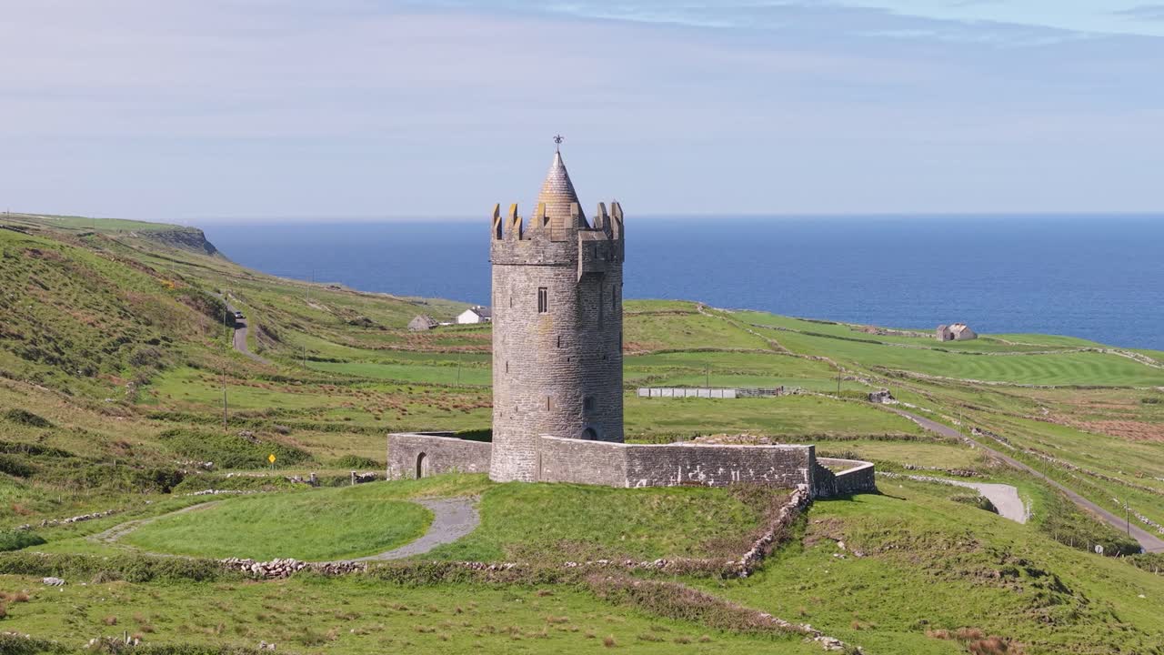 Doonagore Castle - A 16th-Century Tower House Near Doolin, County Clare, Ireland - Drone Shot