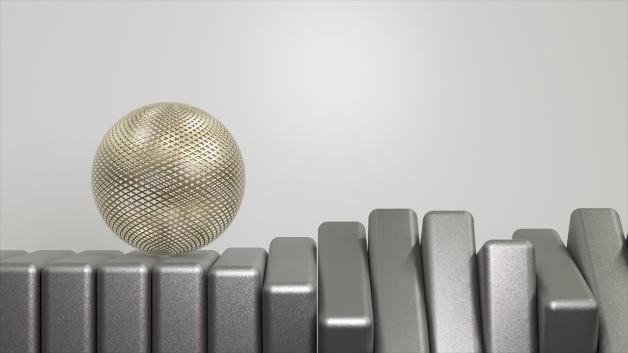 Gold Sphere on Grey Metal Blocks: Abstract 3D Rendering