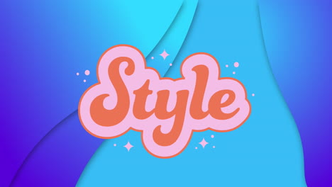 animation of style text over shapes on blue background