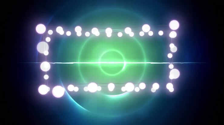 Animation of christmas decoration fairy lights with copy space over green circles