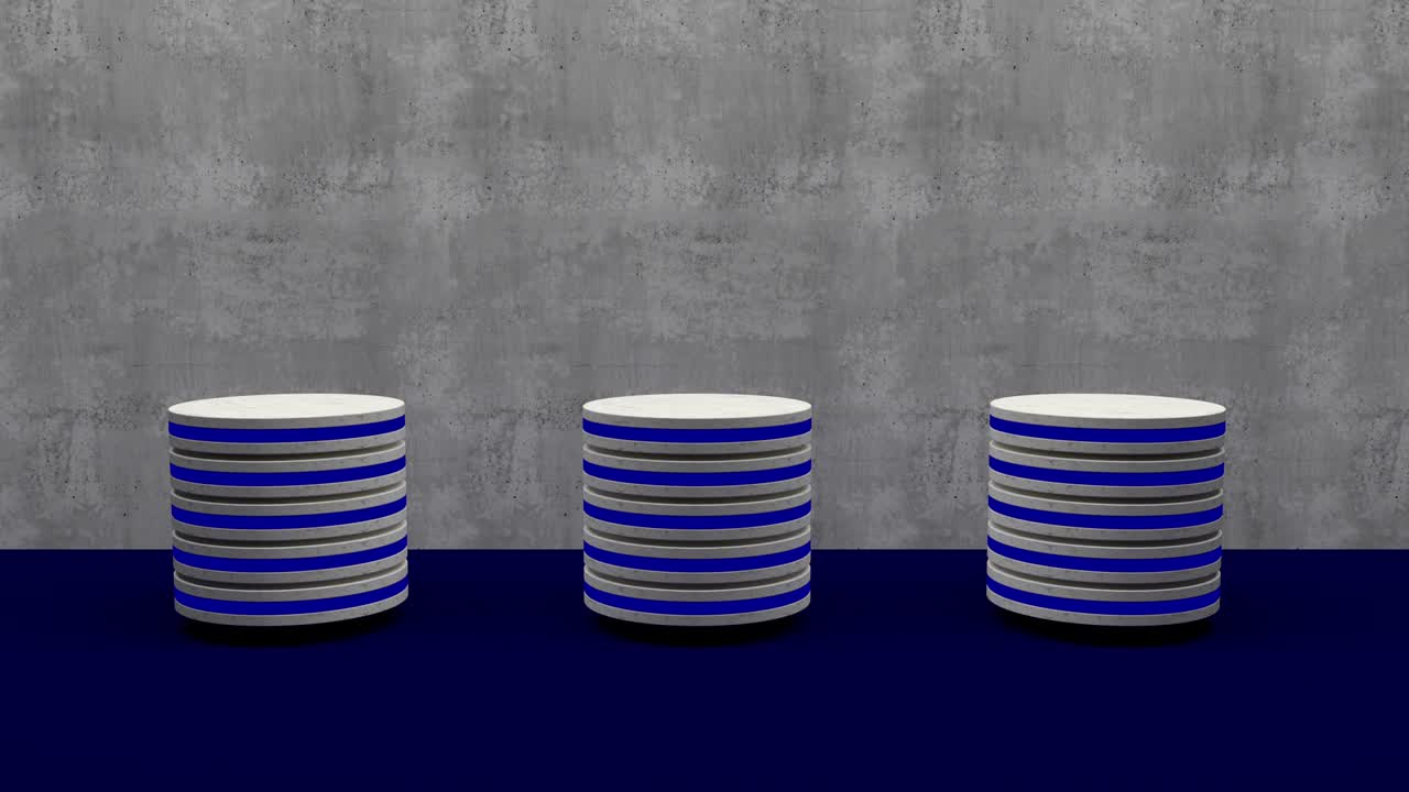 황금 제품 스탠드: 푸른 배경으로 박이는 빛을 키우는 빈 디스플레이에 미래주의 또는 포디움 기단.