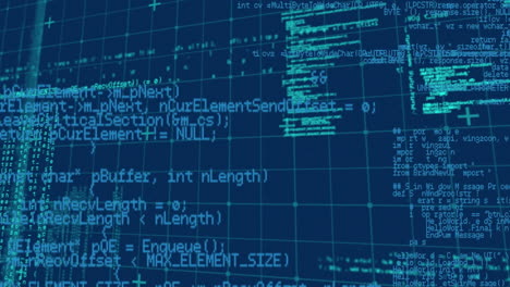 Animation of data processing over grid on blue background