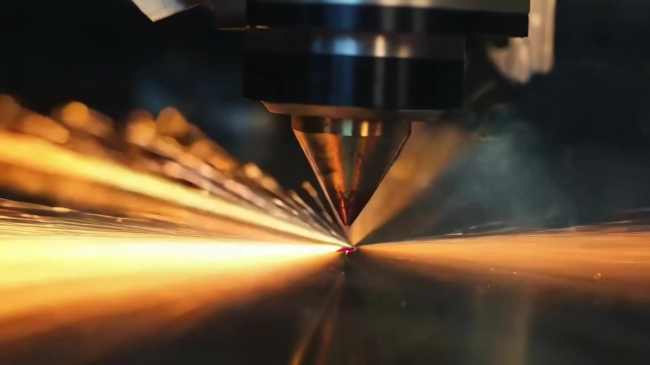Macchina da taglio laser industriale che lavora il metallo con scintille luminose
