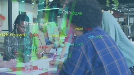 Animation-Der-Datenverarbeitung-über-Verschiedene-Geschäftsleute,-Die-Im-Büro-Arbeiten