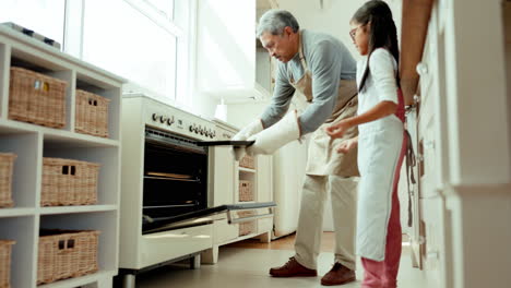 hornear, horno y anciano con niña