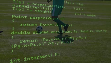 Data-processing-against-team-of-male-soccer-players-playing-football-on-sports-field