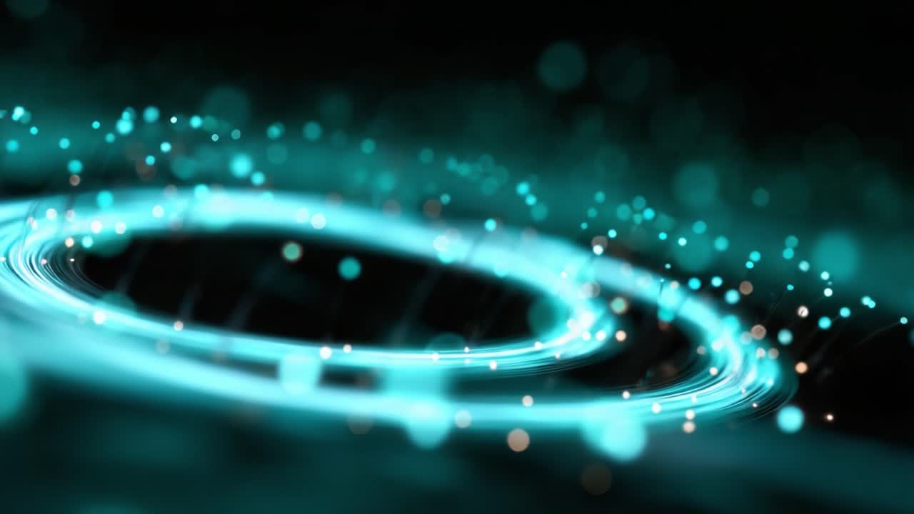 Mesmerizing Abstract Circles of Light and Colorful Particles Creating a Dynamic Visual Experience in a Darkened Background with Flowing Motion Effects
