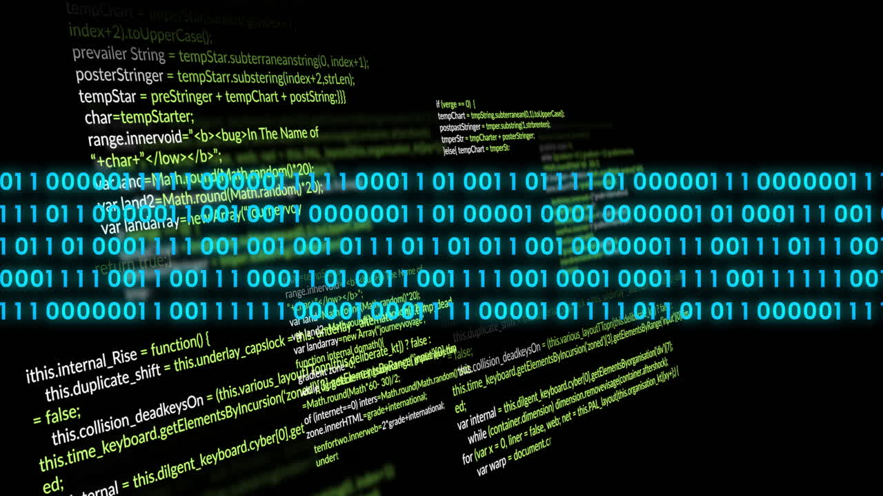 In school, child learning programming with binary code and animation on screen