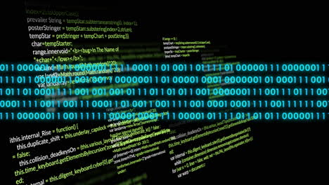 in school, child learning programming with binary code and animation on screen
