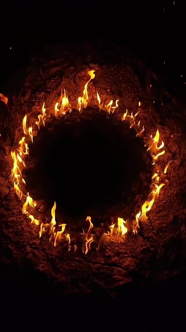 Ring of Fire Burning on Dark Ground with Flying Sparks