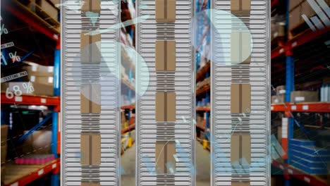 animación del procesamiento de estadísticas sobre cajas de cartón en cintas transportadoras en el fondo