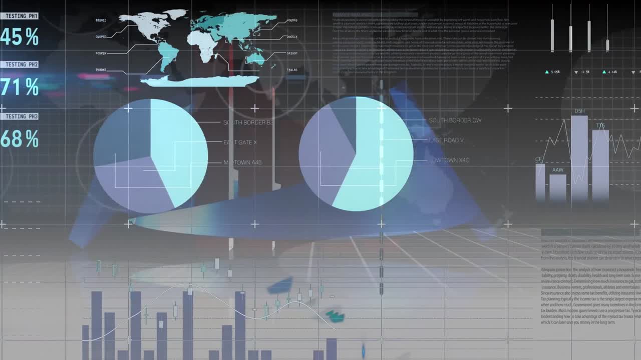 Animation of financial data processing over world map