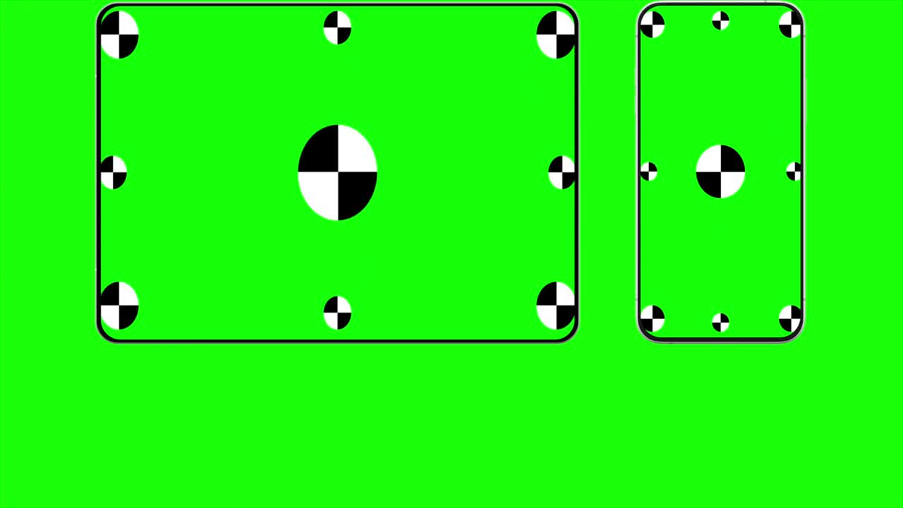 TabletPC computer, smartphone with green screens. 3D animation for presentation on mockup screen.