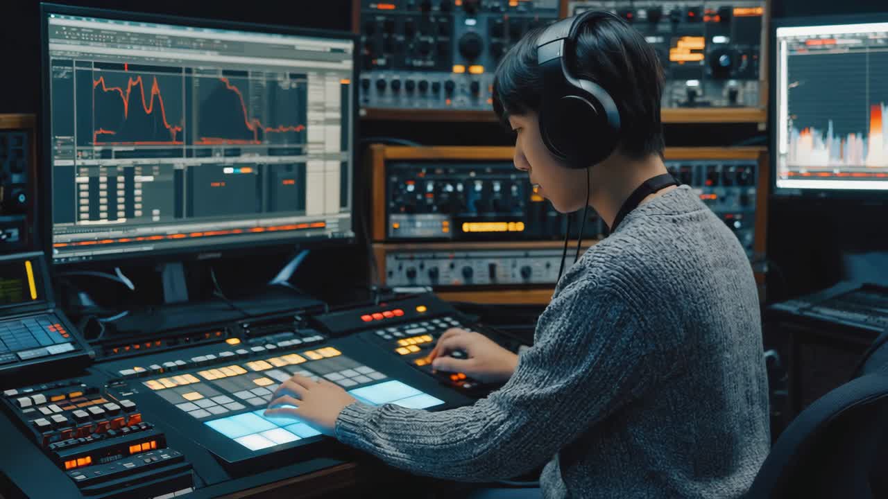 productor de música en el estudio de grabación