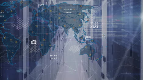 Animation-of-world-map-and-data-processing-over-computer-servers